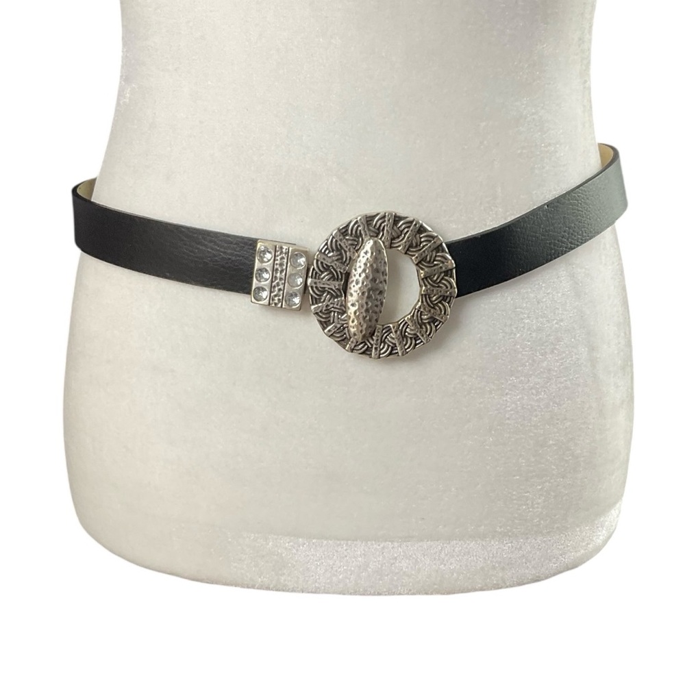 Chico's Women's Midnight Ranch Black Genuine Leather Adjustable Belt Sz. M/L